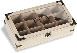 handrong Tea Box,Wood Tea Organizer and Storage,12 Compartments Teas Bag Holder Organizer with Clear Window for Countertop Kitchen Cabinet Pantry (Smoky)