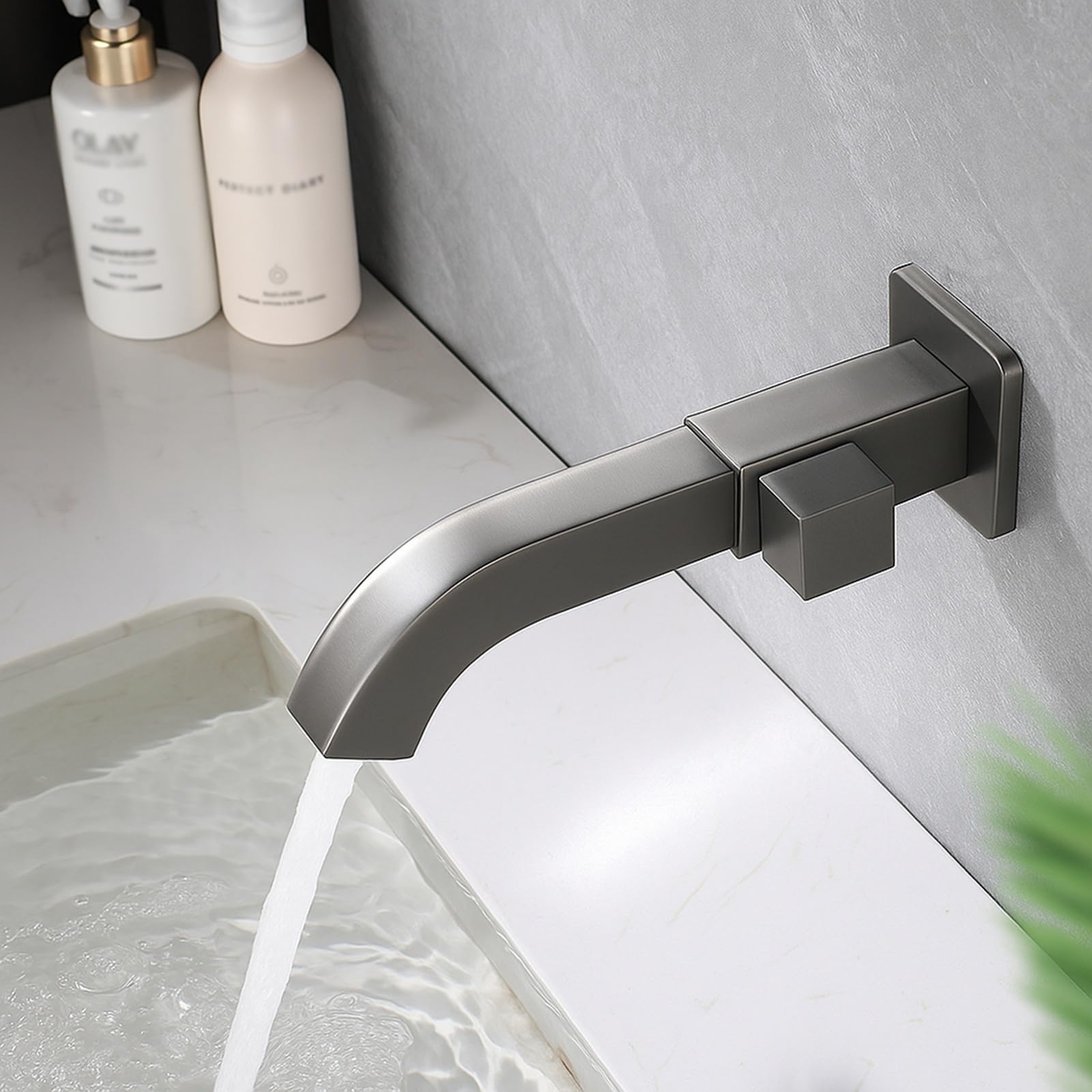 FQWNCIEG Cold Tap for Bathroom Sink Wall Mounted Single Hole Bathroom Countertop Basin Tap Brass,Grey