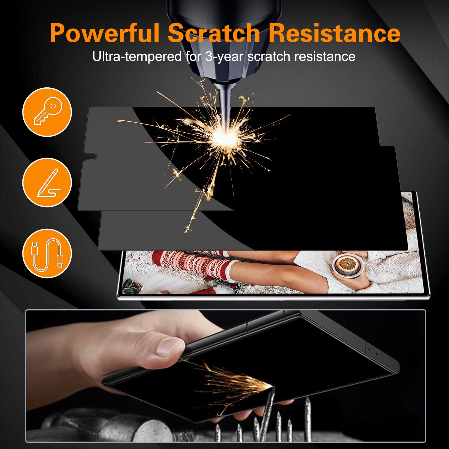 Protector de pantalla de privacidad para Samsung Galaxy S24 Ultra, protector de pantalla y protector de lente de cámara, vidrio templado de 6.8 pulgadas, protector de película negra antiespía