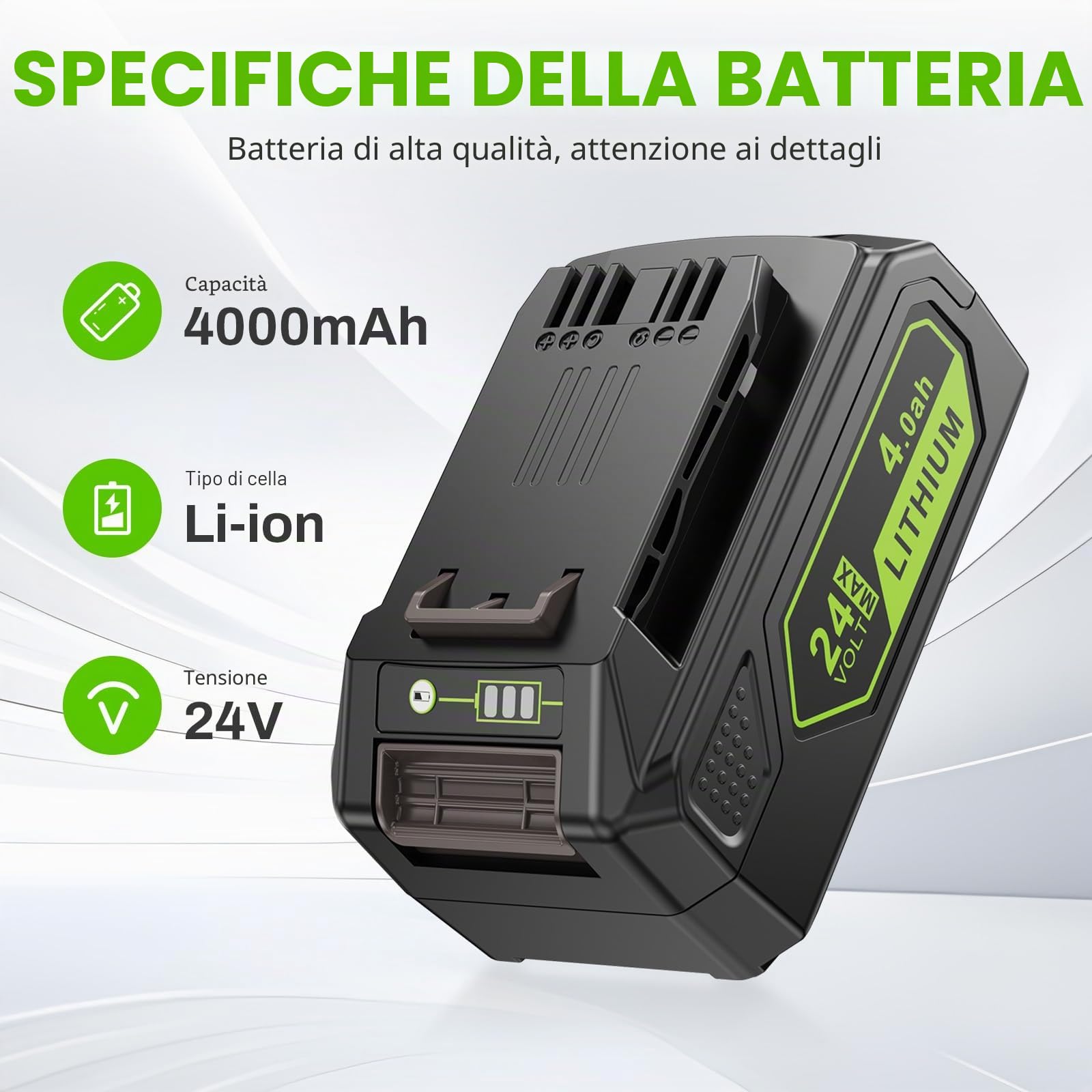 2 batterie di ricambio da 24 V 4 Ah per Greenworks, batteria agli ioni di litio ASUNCELL compatibile con gli strumenti Greenworks a batteria da 24 V Tools 29842 29852 BAG708 BAG711 20352 22232 2508302