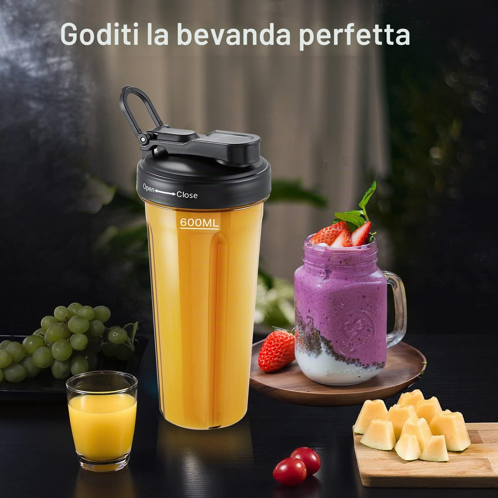 AMZCHEF 2-IN-1 Frullatore Professionale 2000W con Contenitore da 1850 ml e 600 ml per Due Modalità di Frullatura - 2000W Frullatore Tritatutto Multifunzione con Tamper e 6 Lame - Grigio Opaco