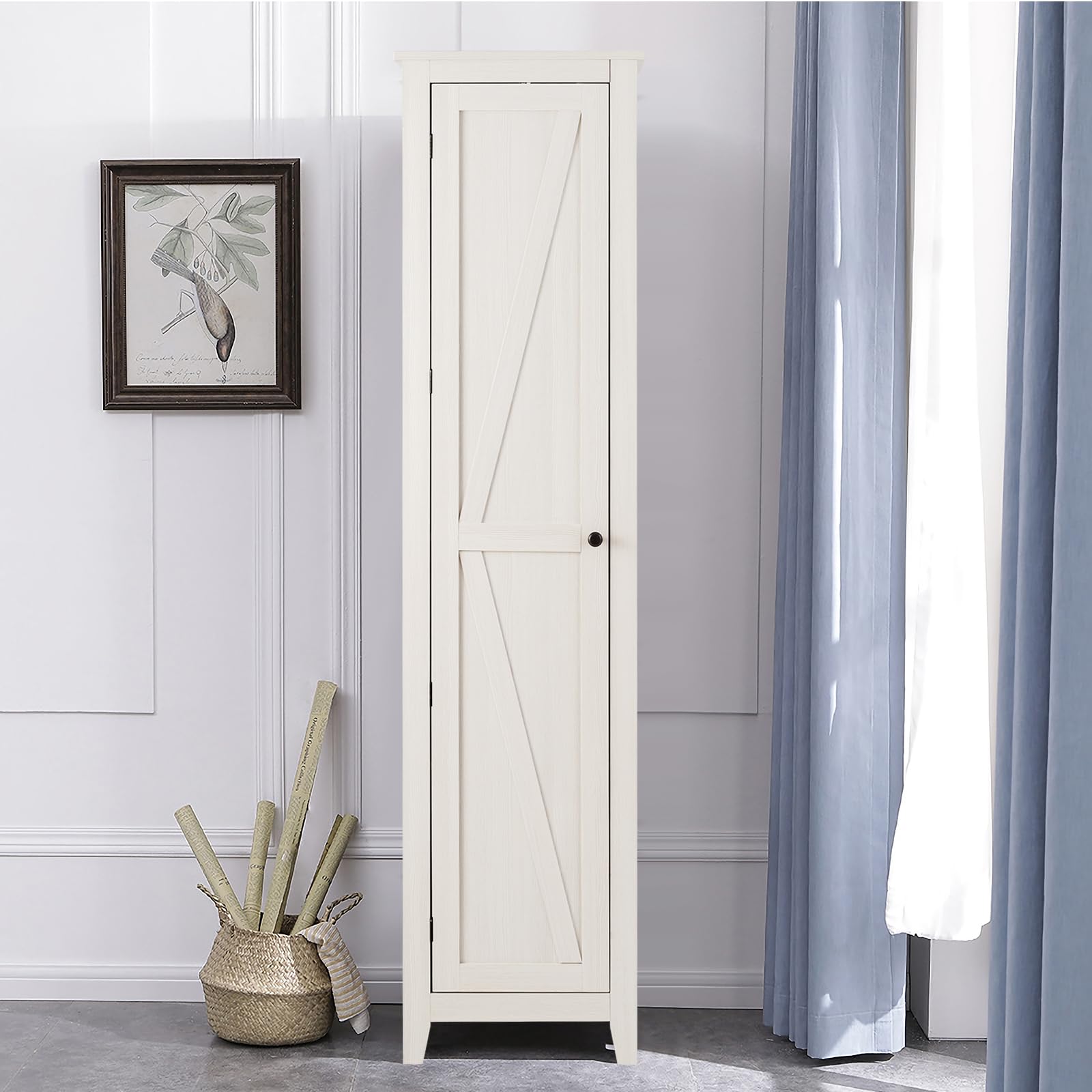 GIANTEX Armadietto alto da 183 cm, armadio stretto per bagno con 1 porta e 4 ripiani, armadio per la conservazione per cucina, soggiorno e bagno, armadio da cucina indipendente (Bianco)