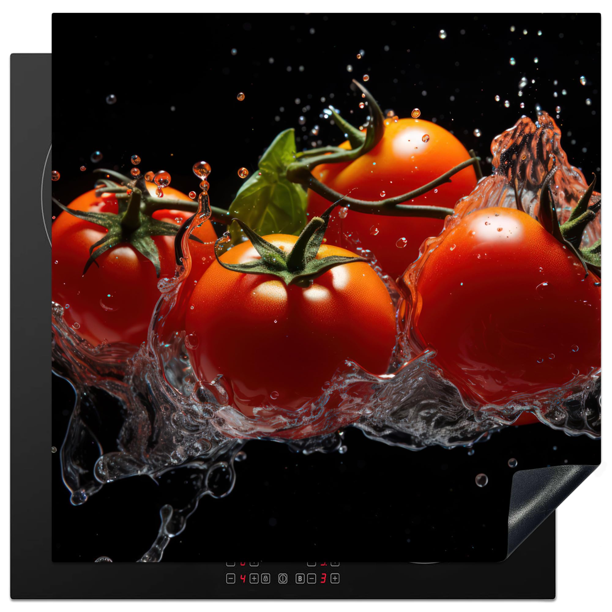 KitchenYeah© Induction Hob Protector Mat 30.7"x30.7" / 78x78 cm Stove Cap Top Cover Kitchen Cooker Covers for Electric Hobs Vinyl Tomatoes - Black - Water - Red - Vegetable
