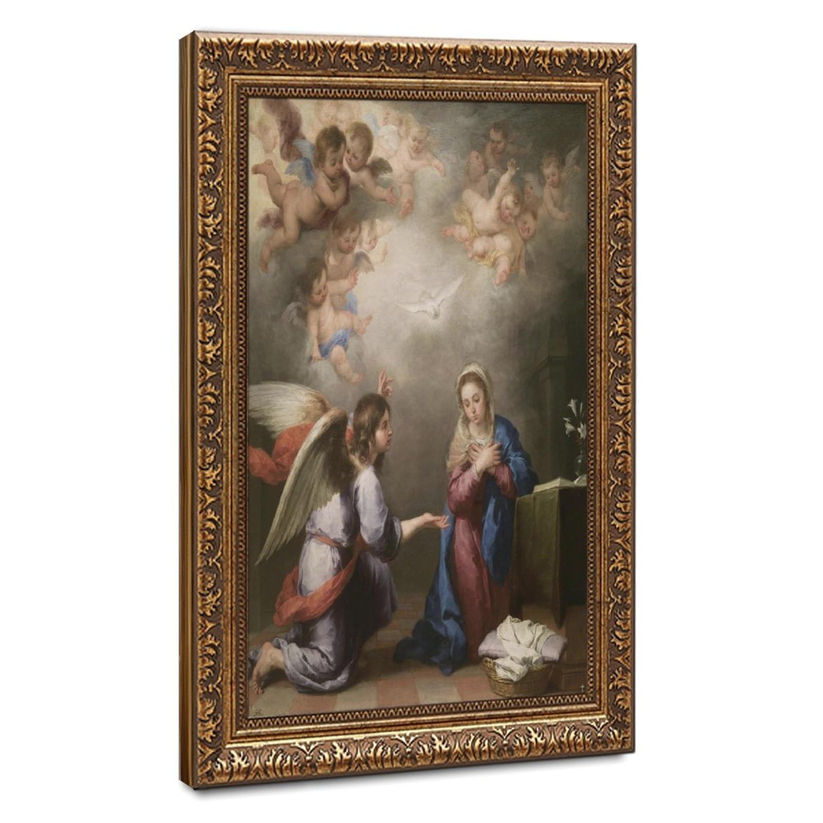 WCYB Bartolome Esteban Murillo - The Annunciation 1660 Posters Prints Canvas Deco Paintings Wall Art Hangable Frame 16" L X 24" W