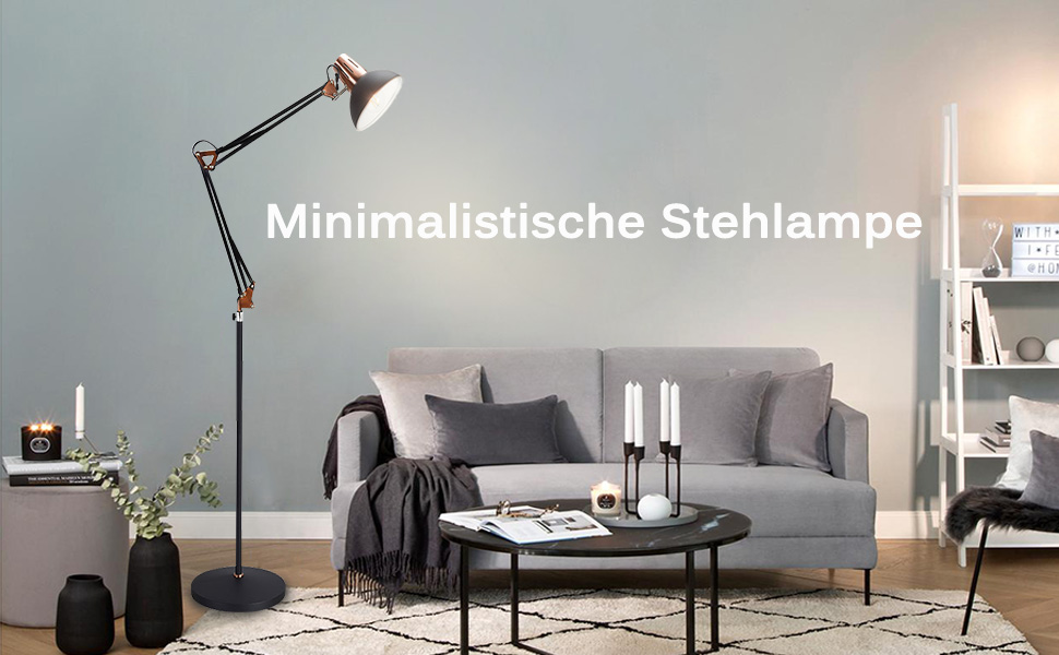 Depuley LED Stehlampe Retro Metall, Schwenkbare Stehleuchte Arbeitszimmer, 1 Flammig, Höhenverstellbar, E27 Fassung Max. 60W, Leselampe mit Druckschalter für Schlafzimmer Büro Studio Whonzimmer – Bild 8