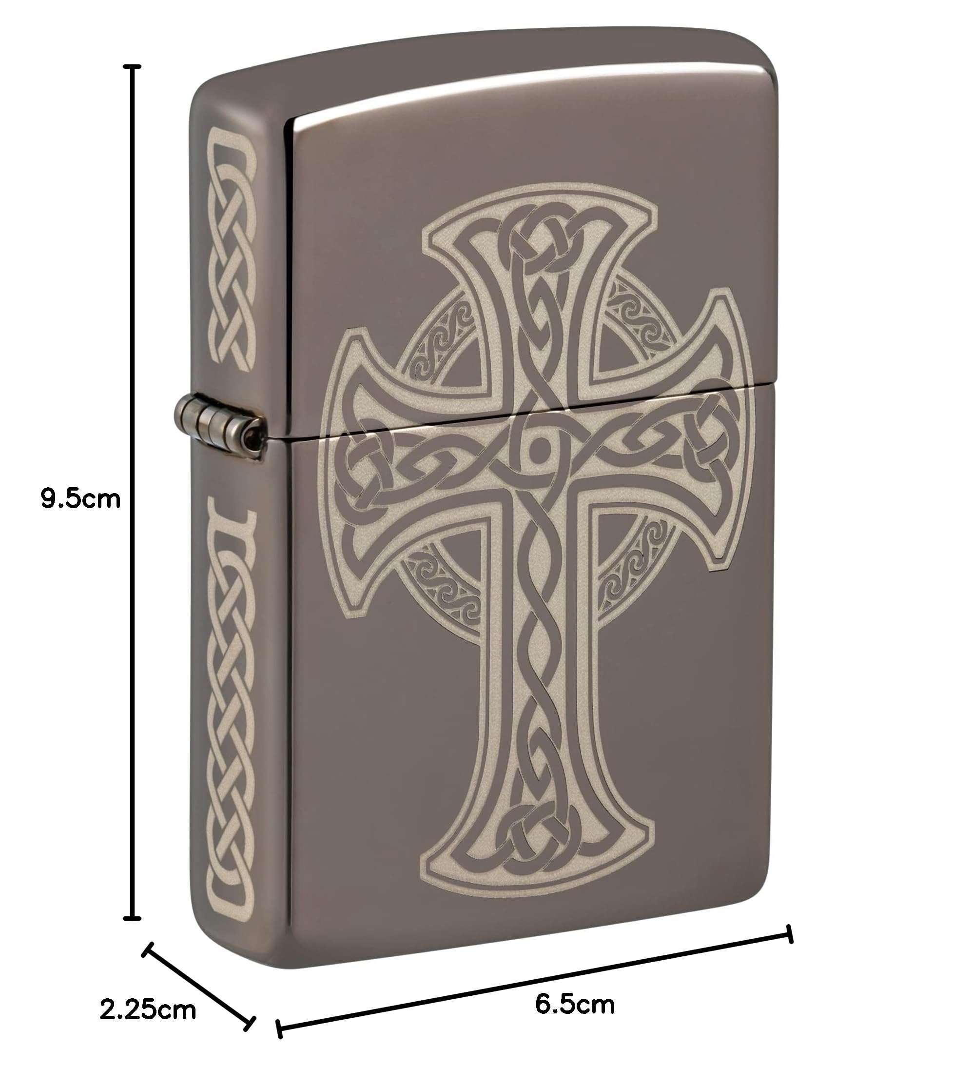 Zippo - Briquet Tempête Motif Croix Celtique, Noir (Black Ice), Gravure Laser (4 Côtés), Rechargeable, Réutilisable, Coupe-Vent, Coffret Cadeau, Fabriqué Aux États-Unis