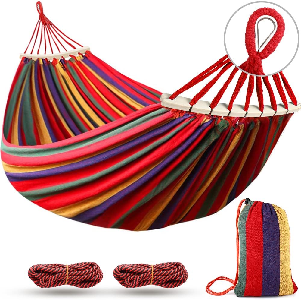 MOSFiATA 275x155cm Hammock with Spreader Bars, Camping Hammock Outdoor, with Thickened Durable Canvas Fabric and Sturdy Metal Knot, 550 lb Load Capacity, for Backyard, Garden