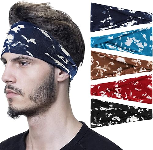 OFFTESTY - Paquete de 6 diademas deportivas para hombre, ligeras, elásticas, absorben la humedad, bandas para el sudor