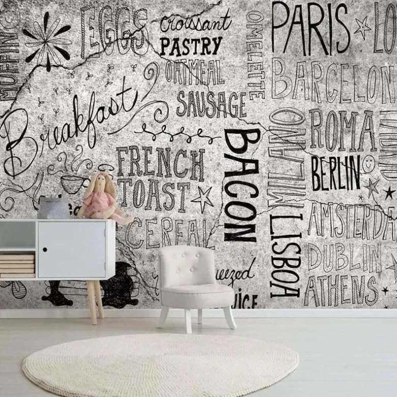 Papier peint graffiti alphabet 3D pour salon et canapé TV