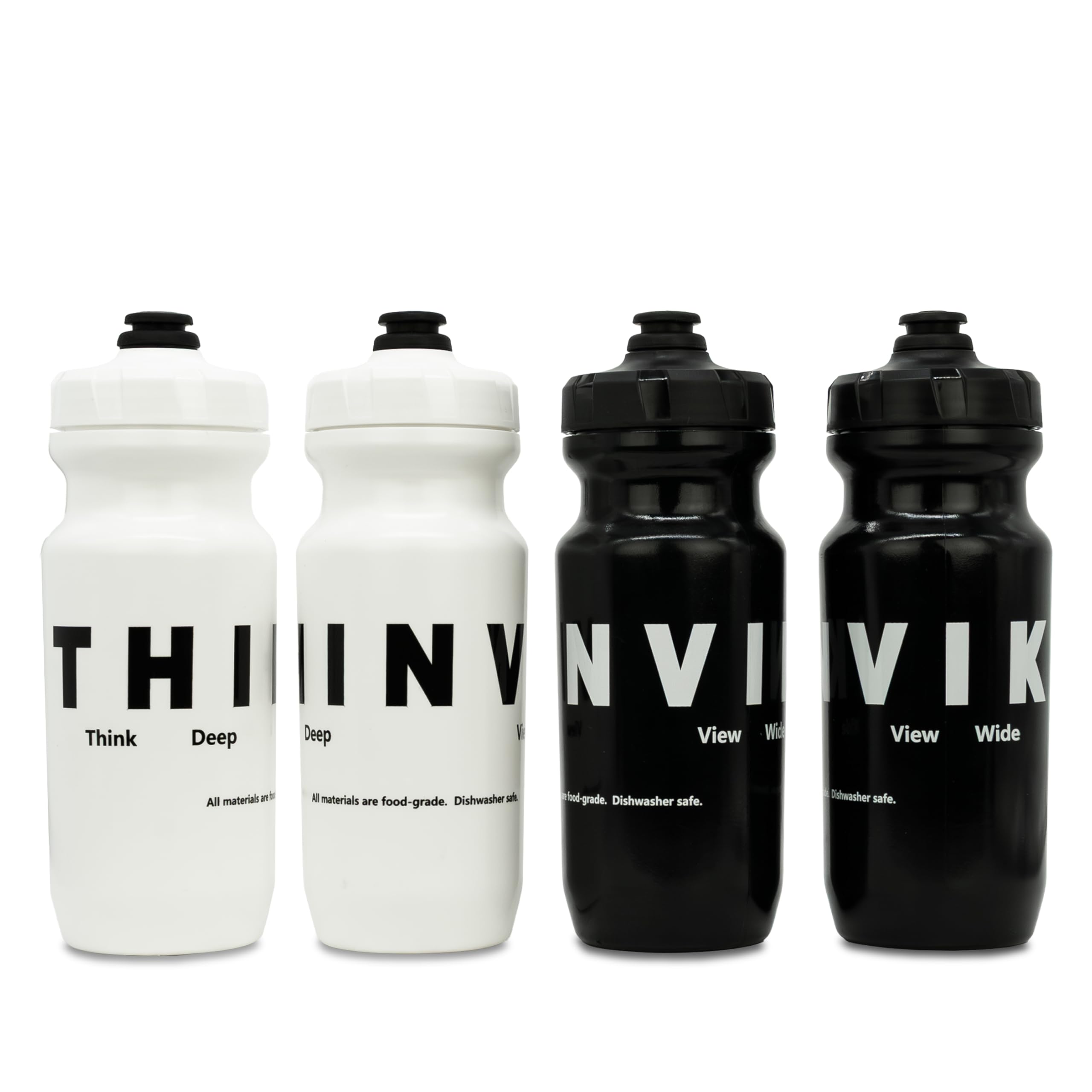 Thinvik Spülmaschinenfeste Wasserflaschen, 620 ml, lebensmittelechte Materialien, 2 x schwarze und 2 x weiße Wasserflaschen