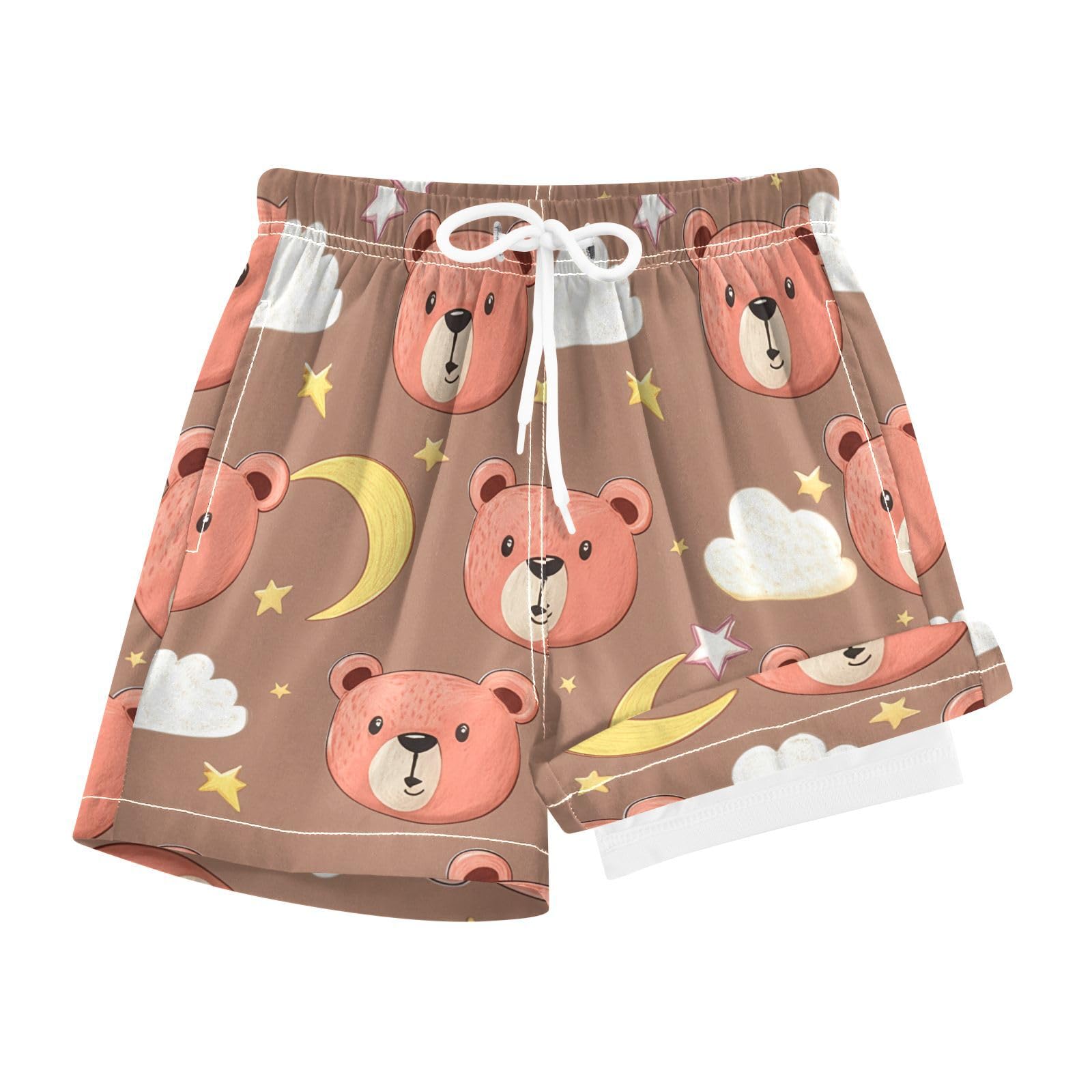 YANENDIE Boy Swim Trunks with Compression Liner Bear Faces Boys Swim Shorts Quick Dry Beach Shorts