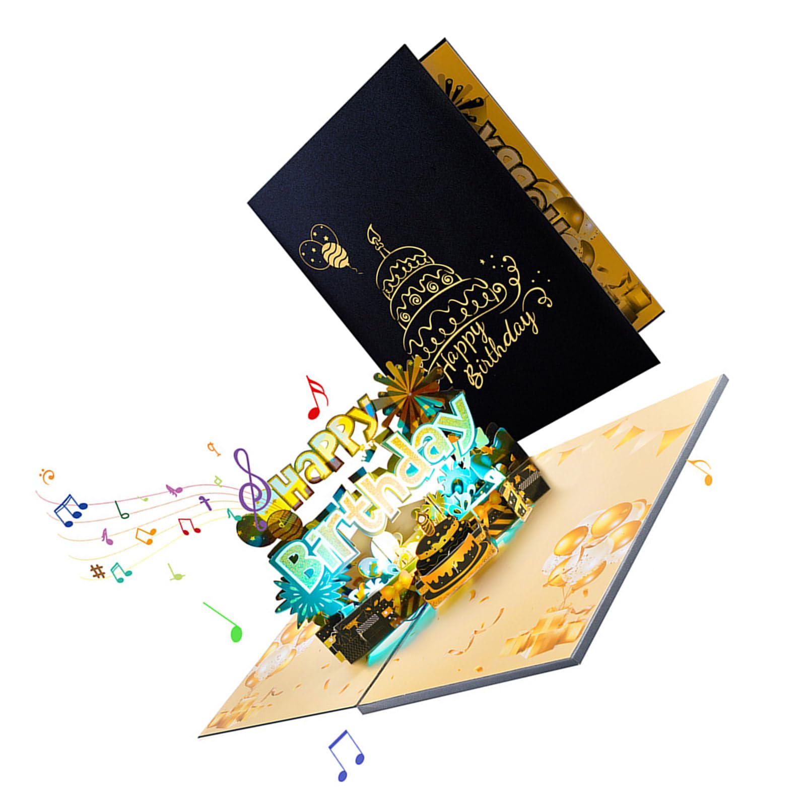Jazuaiao Popup Card with Music Tunes and Glowing Lights Foldable Greeting Card with Envelope Surprise Elegant Birthday Accessory
