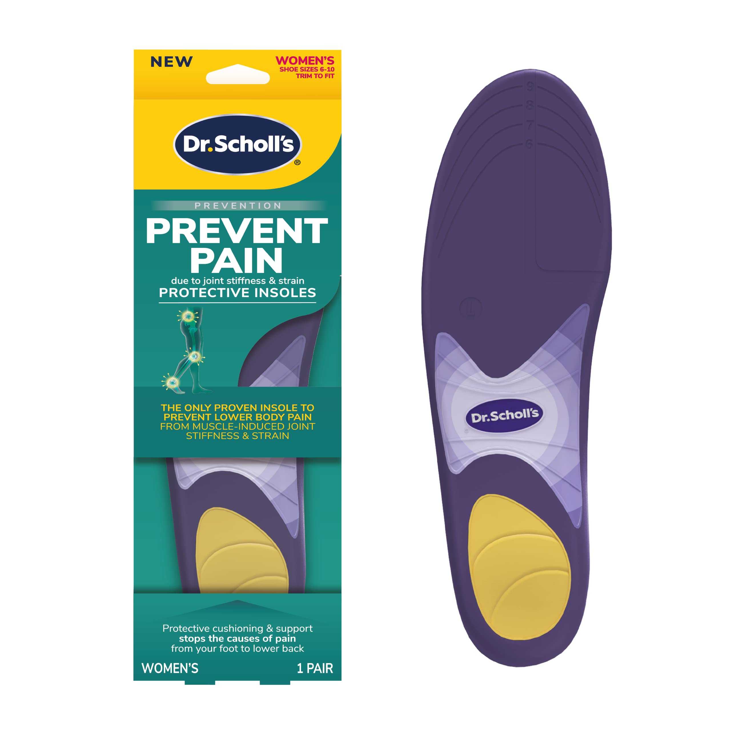 Dr. Scholl's Prevent Pain Lower Body Protective Insoles, 1 Pair, Men's 8-14, Protects Against Foot, Knee, Heel, and Lower Back Pain, Trim to Fit Inserts