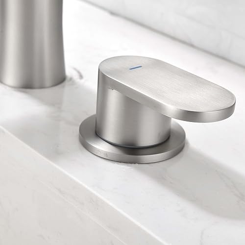 Miniatura 7 de Grifo de baño de 3 agujeros de 8 pulgadas, amplia extensión, níquel cepillado, diseño de boquilla de cascada, núcleo de válvula de cerámica,