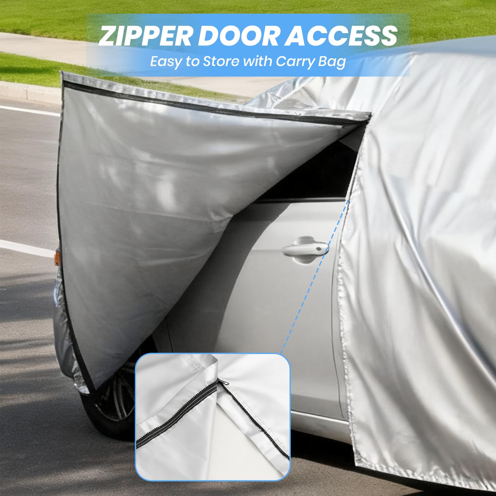 Favoto Bâche de Voiture Imperméable 210D Oxford - Housse Auto Anti-UV Résistante au Vent Respirante avec Fermeture Éclair Latérale et Bandes Réfléchissantes pour SUV 450-475cm