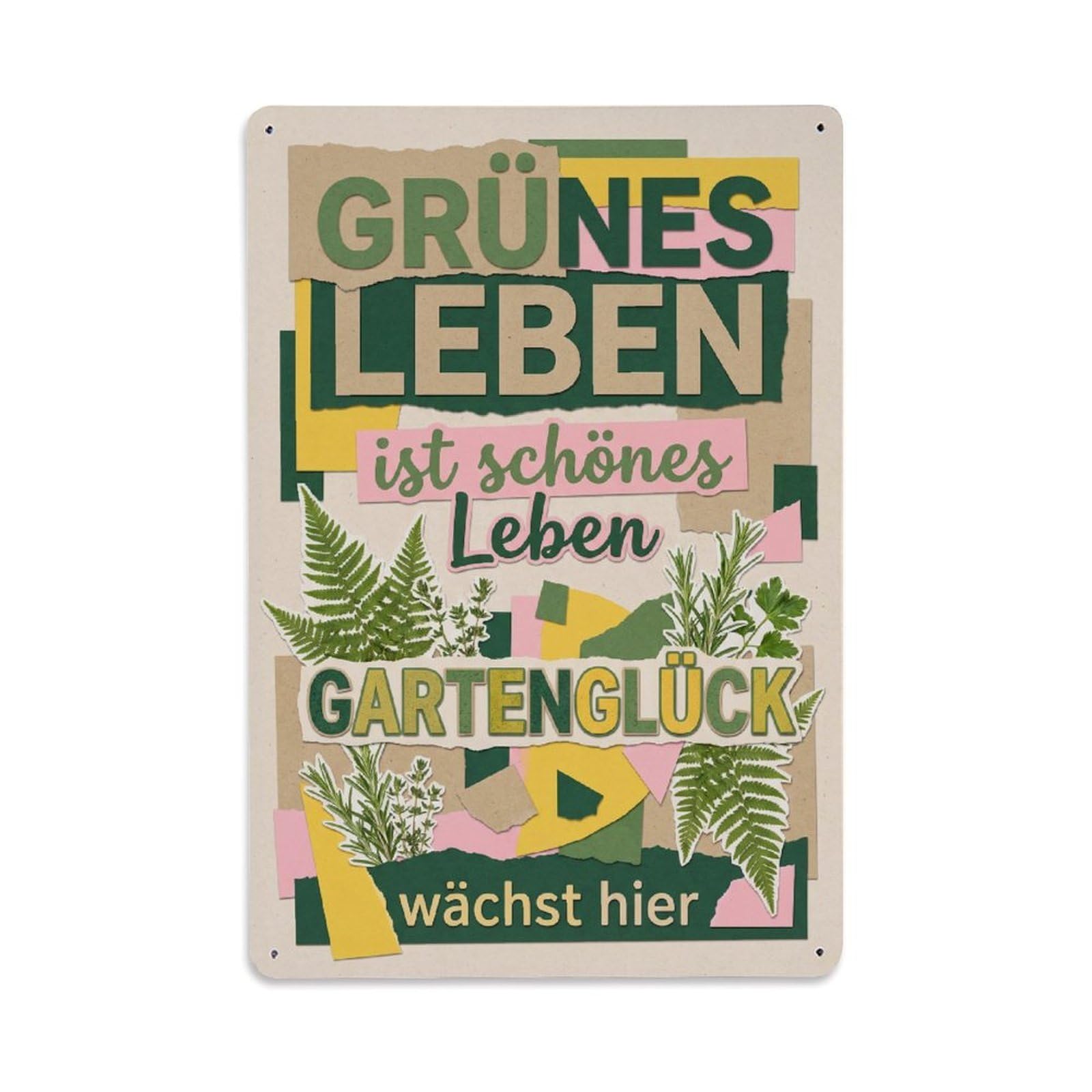 Collage Green Life Cheerful Lovely Metal Tin Sign Plaque Wall Decor for Cafe, Club Bar, Office, Garden Metal Poster 8x12Inch