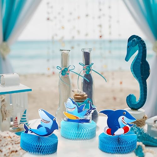 Miniatura 7 de Centro de mesa de 9 piezas de tiburón, panal de abeja, centro de mesa de tiburón, decoración de fiesta de cumpleaños con temática de tiburón,
