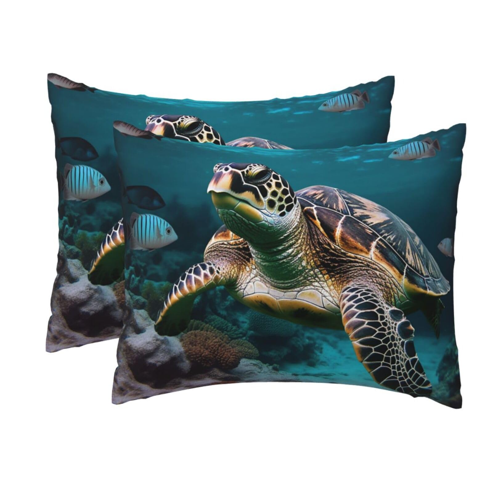 2 Pack Standard Size Pillow Cases for Hair and Skin Soft Breathable Pillow Case Covers with Hidden Zipper Ocean Animal Turtle Pillowcase 20x26 Inches Pillow Cover for Sleeping Gift
