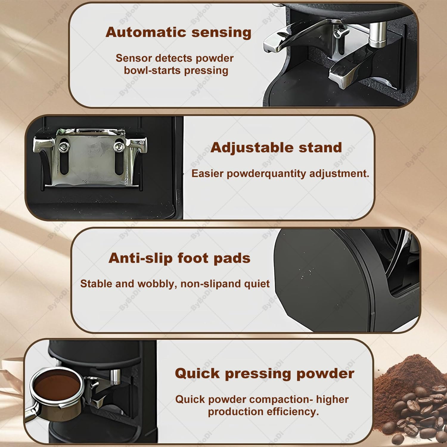 Pressino Automatico per caffè Espresso, pressino Elettrico da 58 mm, pressino Professionale, 1-3 cicli di pressatura, Pressione 5-30 kg, per caffetterie e Uso Domestico. White-Threaded