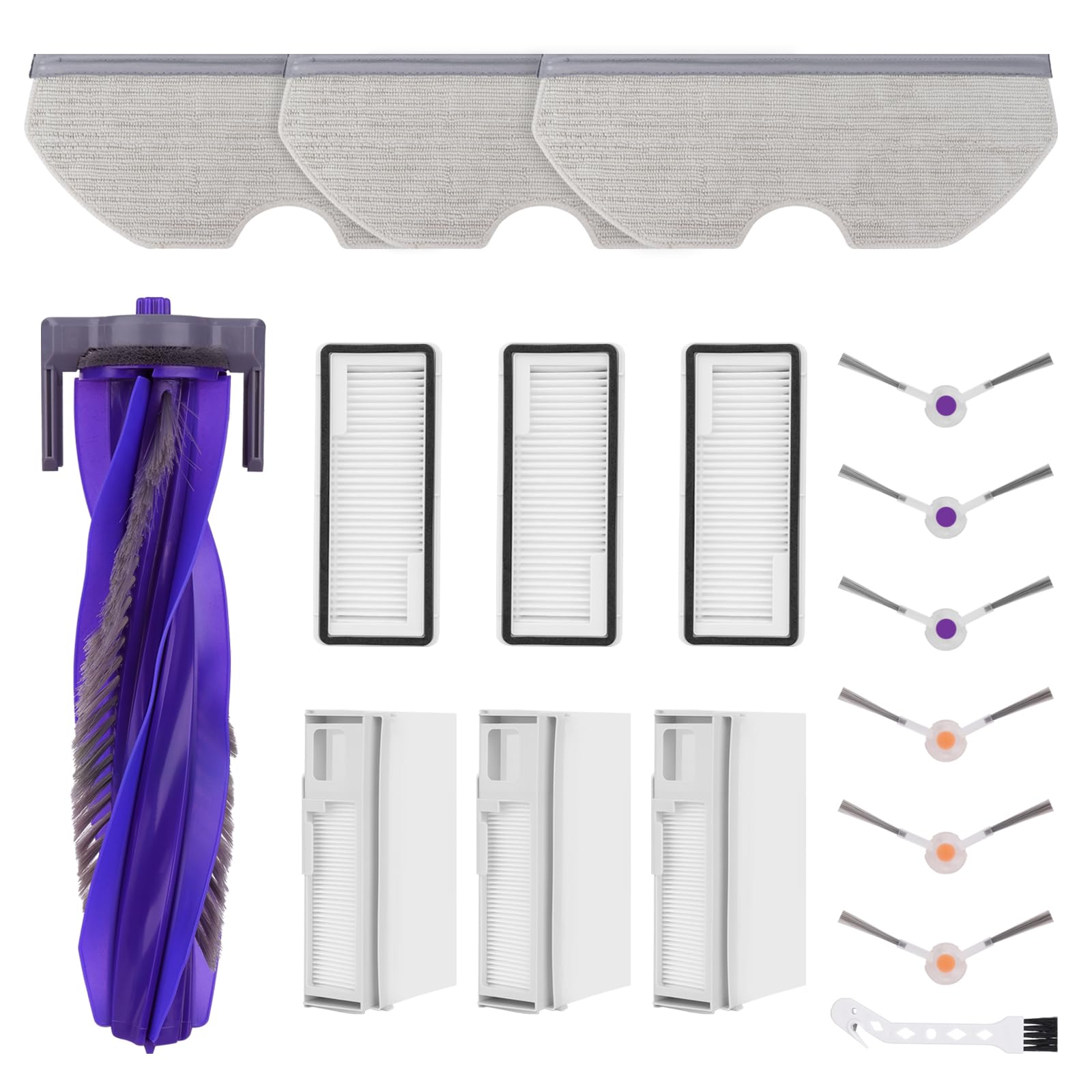 SavStor Vacuum Accessories Replacement Compatible for Narwal Freo X Plus Robot Cleaner Vacuum, 1 Main Brush,6 Side Brush,3 Filter,3 Mop Pads,3 Dust Bags,1 Cleaning Brush (17Pcs)