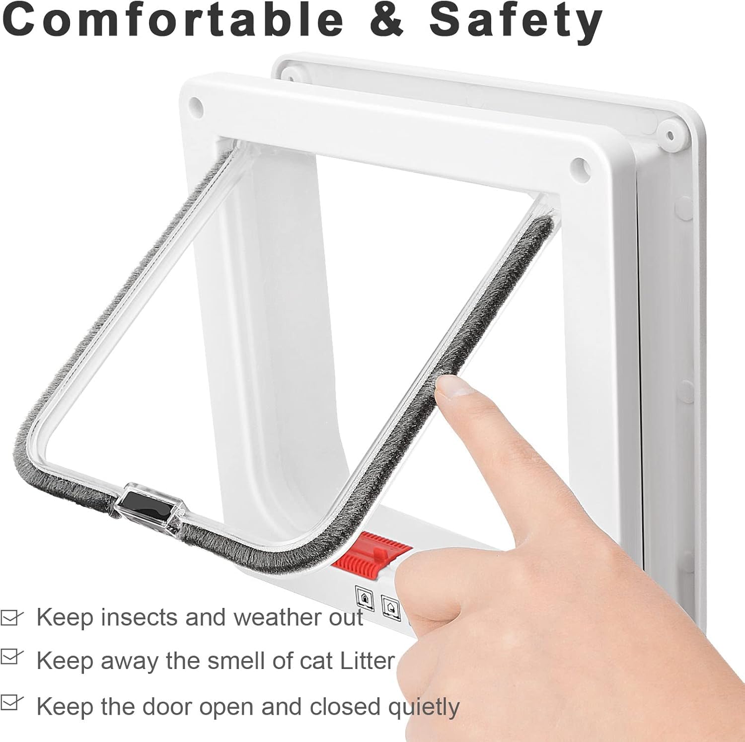 Iktu® Large Cat Door (Outer Size 23.5x25x5cm), Weatherproof White, ABS Material 4-Way Locking Flap for Small Cats & Dogs 3