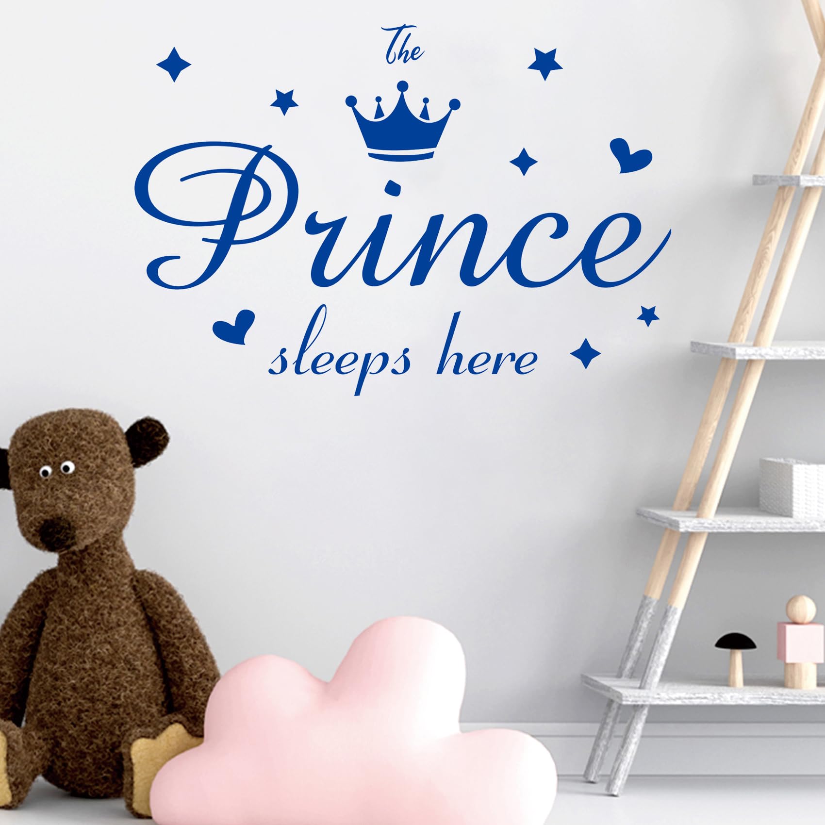 Vinyl Wall Decals Quote The Prince Sleeps Here Blue Crown Diamond Wall Stickers Removable DIY Art Words Mural Wallpaper Decor for Boys Kids Bedroom Nursery Home Decoration - Image 4