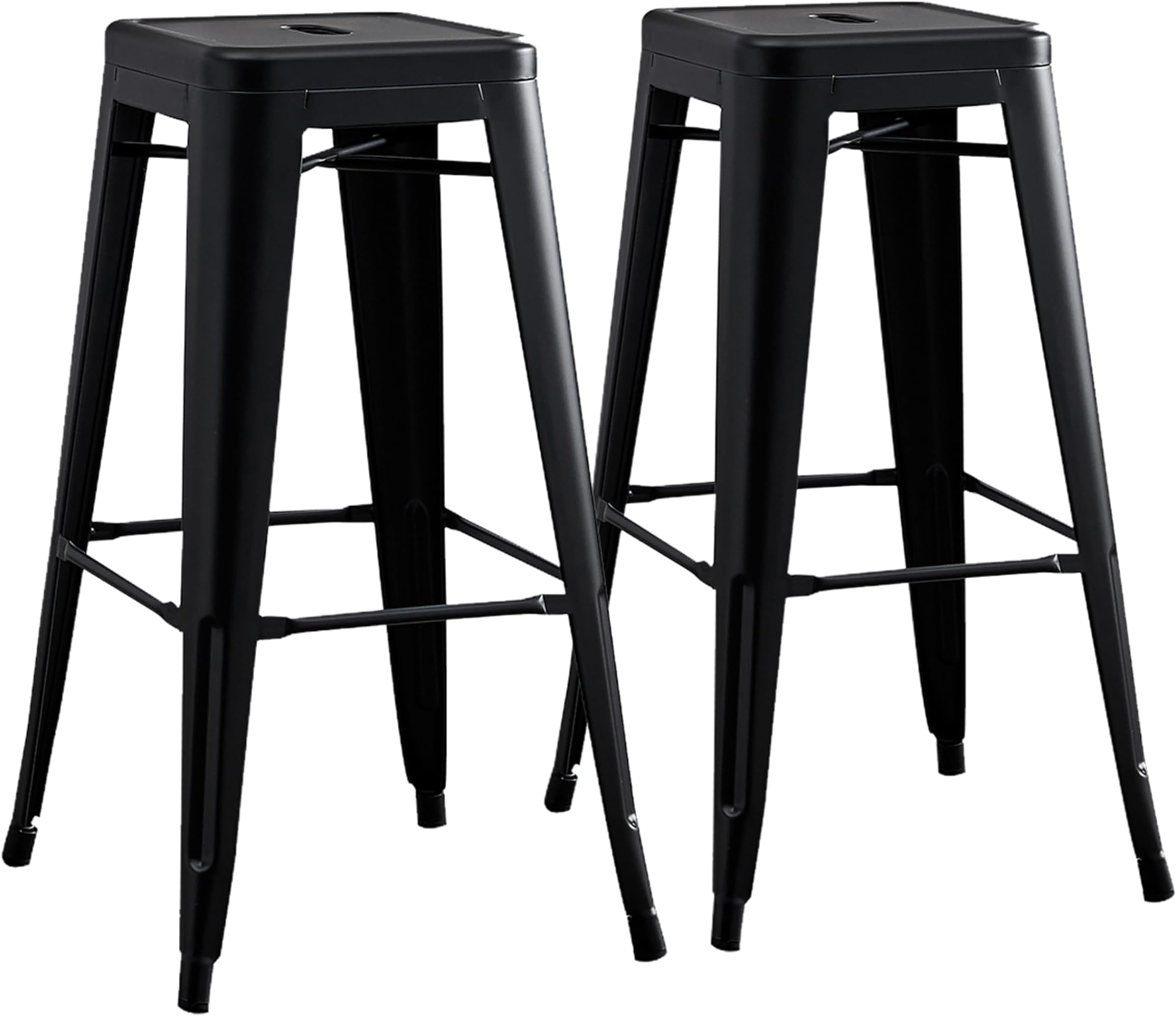AC Pacific Modern Backless Light Weight Industrial Metal Barstool 4 Leg Design, 30" Seat Bar Stools (Set of 2), Matte Black Finish