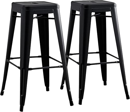 Miniatura 20 de AC Pacific Juego de 2 taburetes de bar de metal sin respaldo de 24 pulgadas, estilo rústico campestre, construcción ligera y resistente, fácil