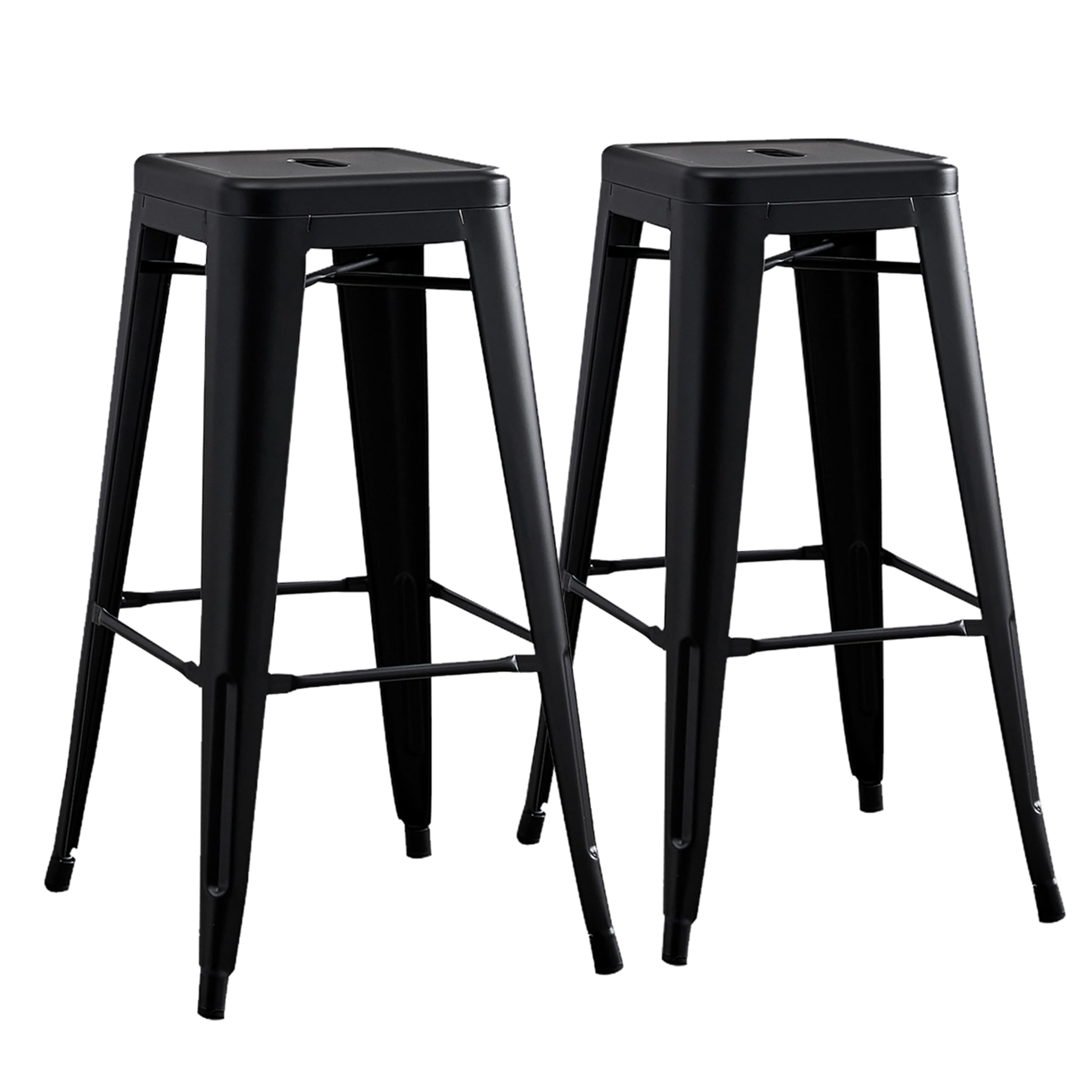 AC Pacific Modern Backless Light Weight Industrial Metal Barstool 4 Leg Design, 30" Seat Bar Stools (Set of 2), Matte Black Finish