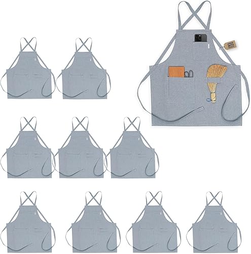 Delantales con bolsillos  Algodón reciclado y mezclilla  Delantal unisex para barista o chef  Tela duradera, talla única