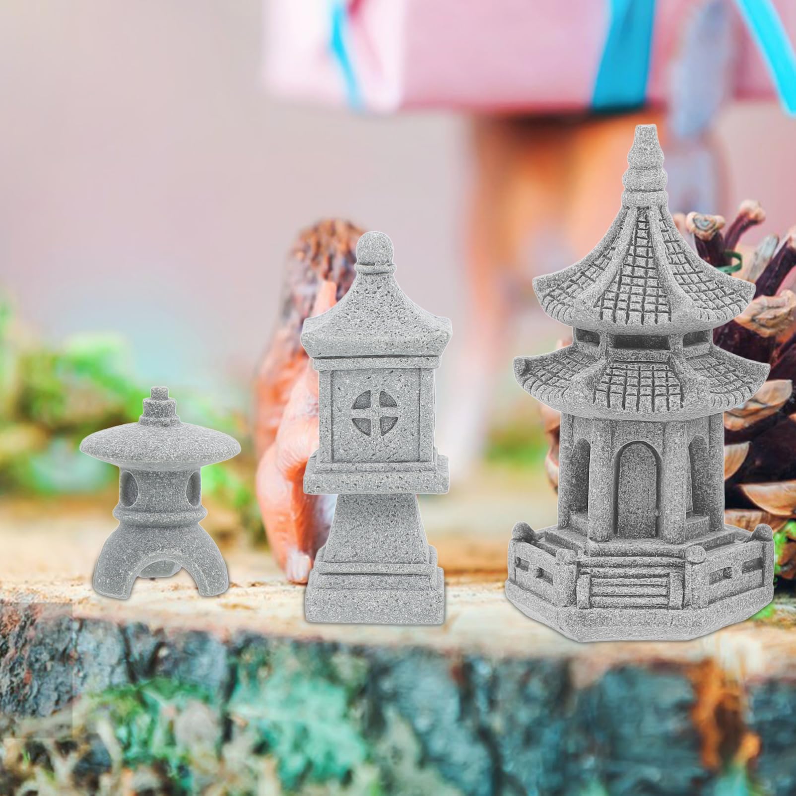 Toyvian 15stücke Teiliges Pagoden Miniaturgärten Bonsai-Dekoration Mit Großen Sechseckigen Und Kleinen Runden Laternen Für Garten Balkon Und Landschaftsgestaltung