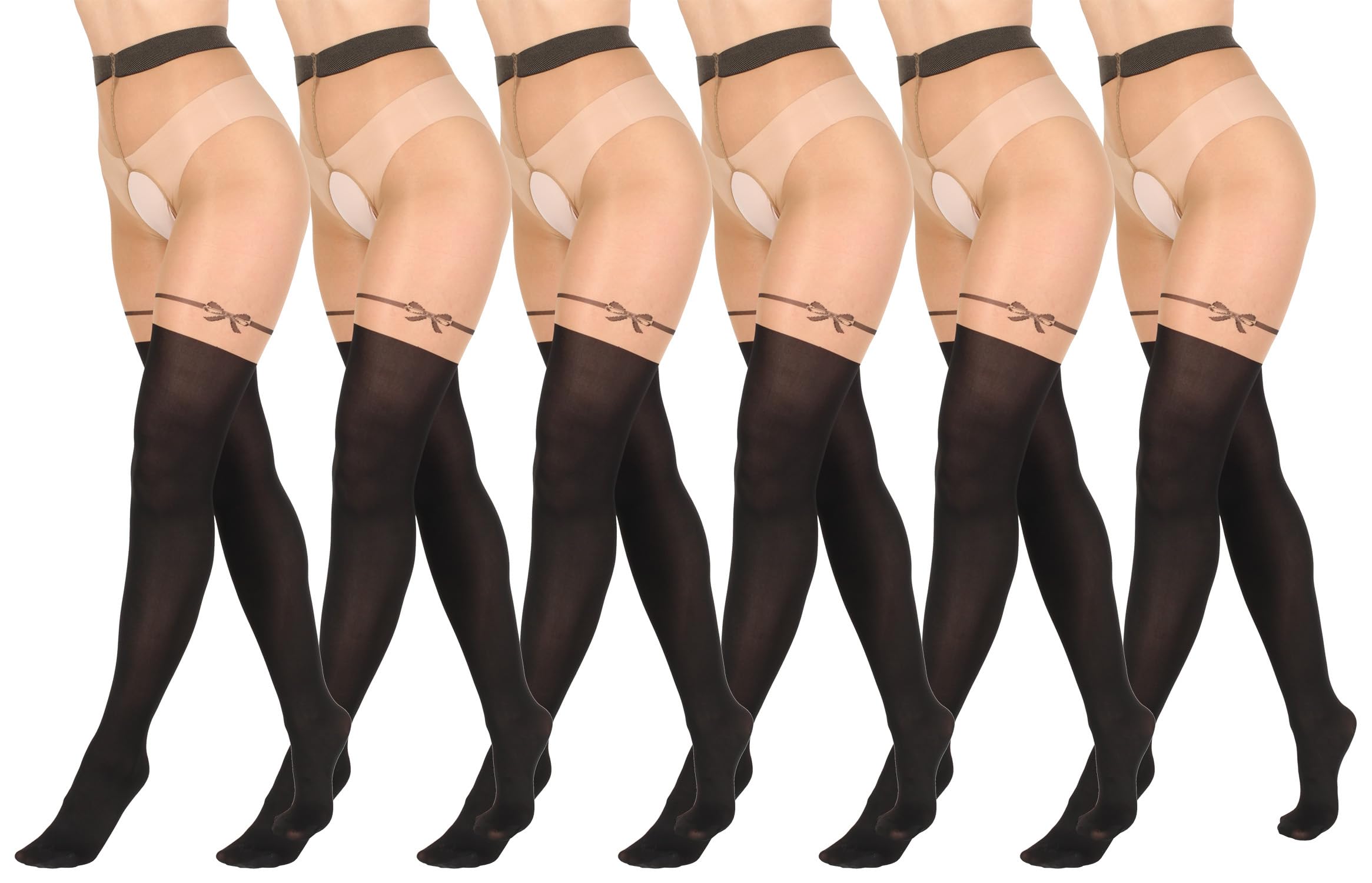 BANANALU 20 Den Overknee Sexy Ouvert Strumpfhose mit offenem Schritt Cutout Intimo Secret Daino-Nero - 6er Set L