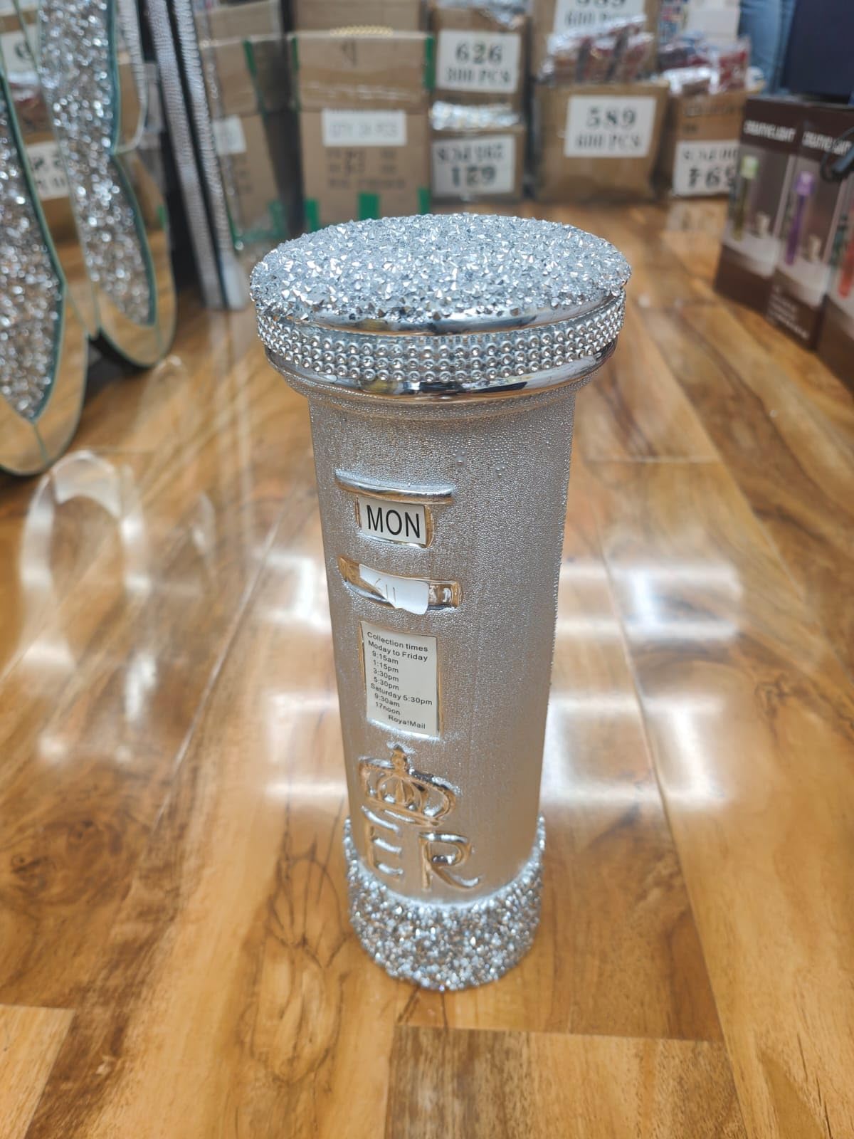Biznest Silver New Crushed Crystal Diamond Royal Letter Box Ornament Style Decoration Diamante Bling, For Living Room