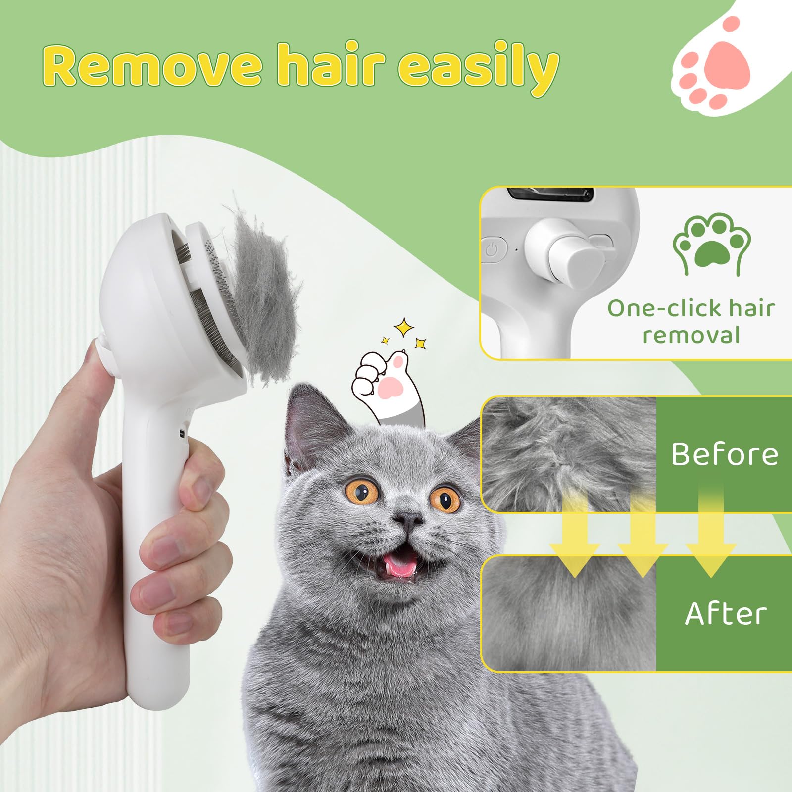 Katzenbürste mit Dampf Hundebürste, Dampfbürste Katze und Hund Katzenhaarbürste Katzenkamm Langhaar, Tierhaarbürste, Weiß