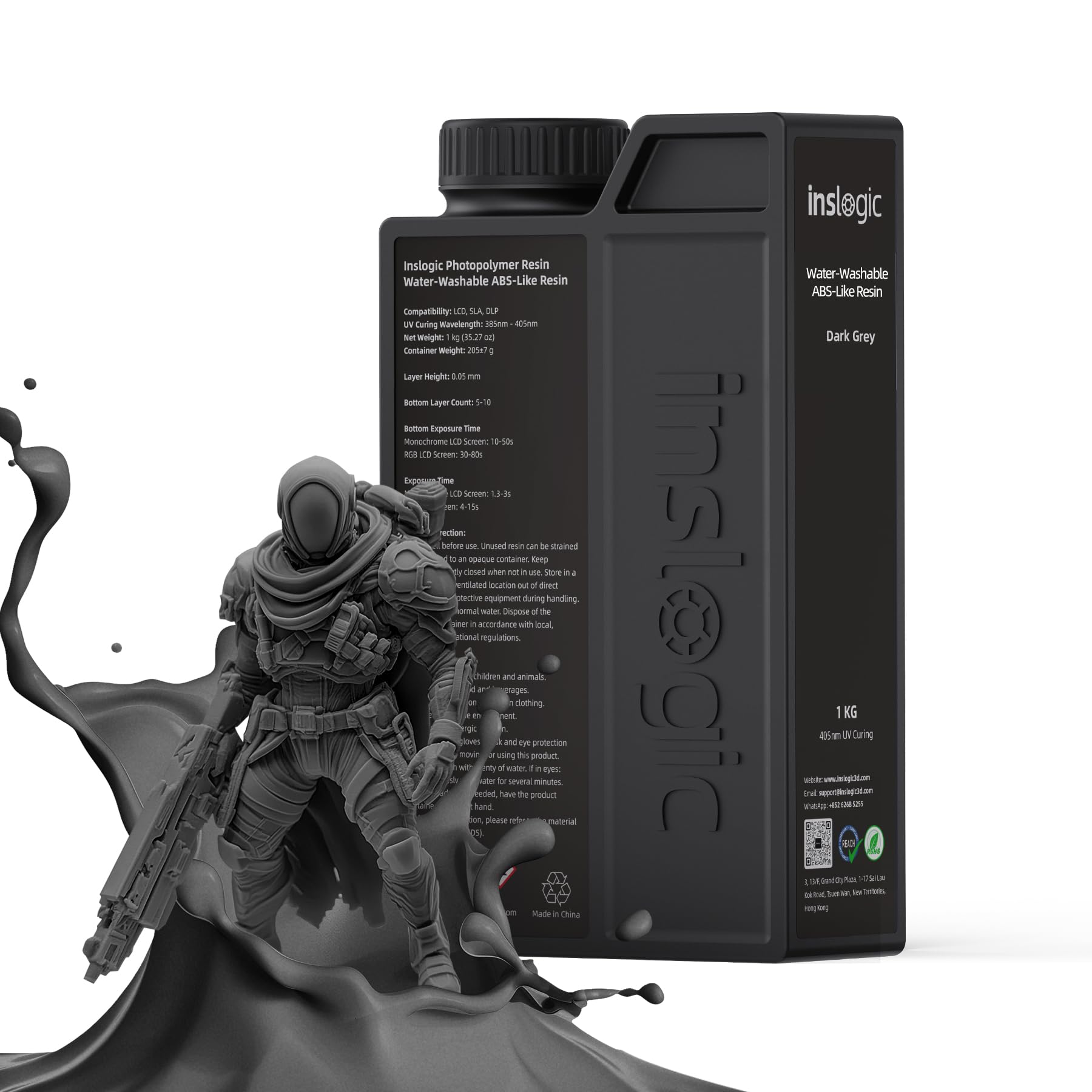 Inslogic Water-Washable ABS-Like Resin, Combines Features of ABSLIKE Resin & Water Washable Resin, Non Brittle, High Precision, Fast Curing 3D Resin