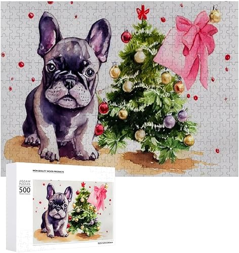 Miniatura 3 de Rompecabezas de 1000 piezas para adultos, lindo bulldog francés, cachorro, Navidad, acuarela, escuela, niños, adolescentes, educativo, intelectual,