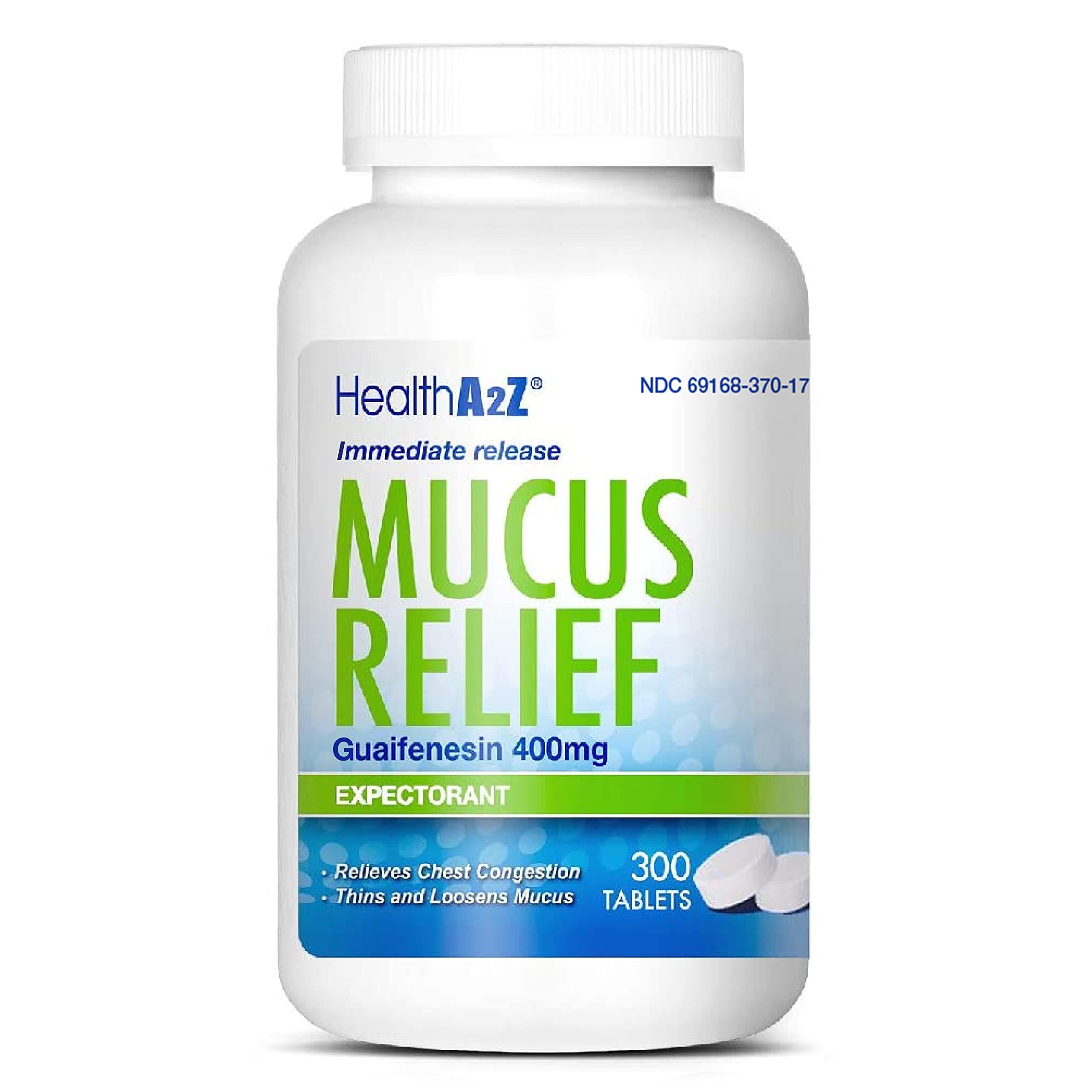 HealthA2Z Mucus Relief, Guaifenesin 400mg, 300 Tablets, Immediate