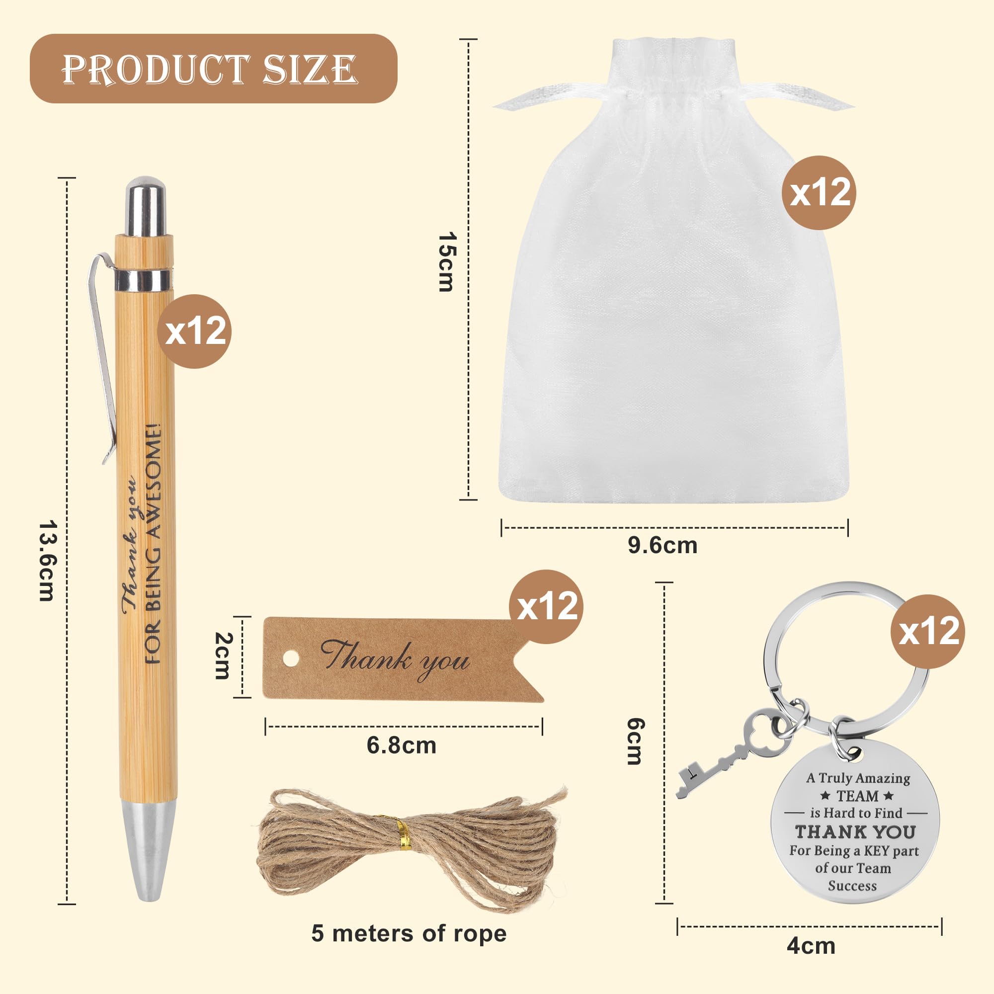 Otuuz 30 Sets Set Regalo di Ringraziamento per Colleghi Portachiavi in ​​legno Quadrifoglio con Etichetta Regalo Borsa in Organza Regalo di Buona Fortuna Grazie Regalo Fascino Fortunato per Natale