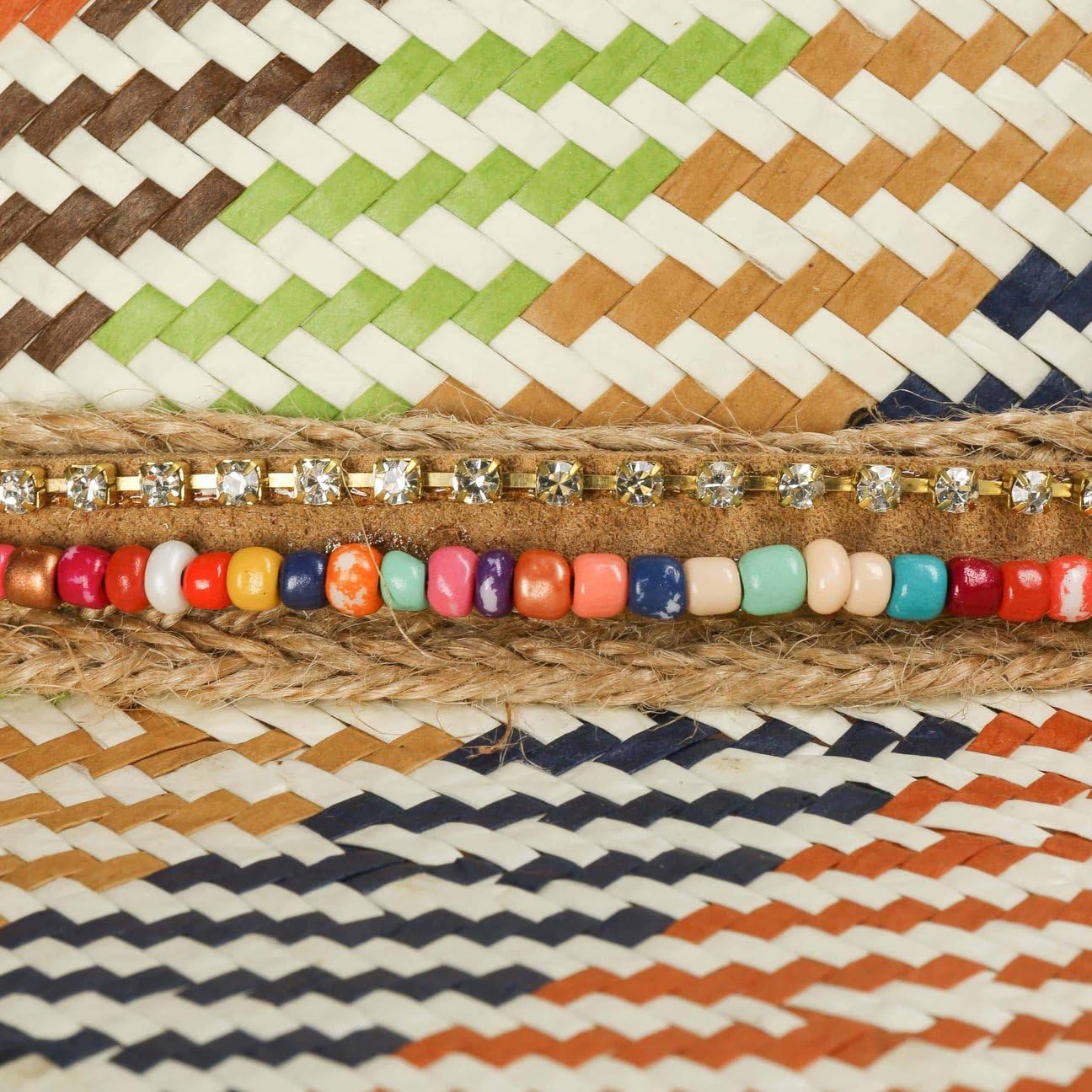 LIPODO Jalaja Colour Cappello di Paglia a Tesa Larga Rigato Multicolore con Pietre Prodotto in Italia Donna Primavera Estate