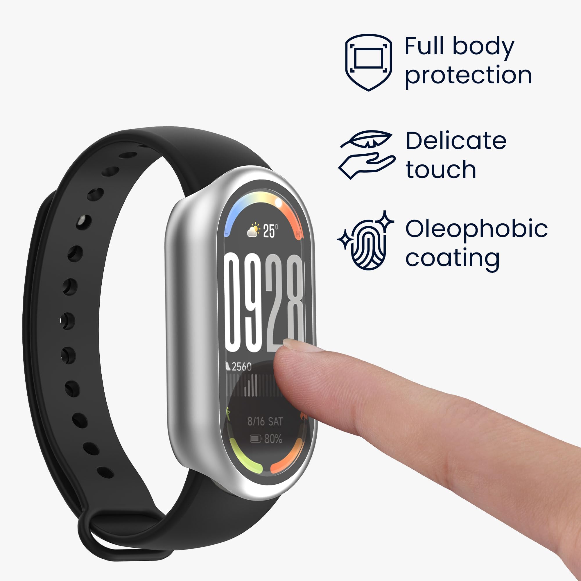 kwmobile 2X Etui kompatybilne z Xiaomi Mi Band 10 / Smart Band 10 - kompletne etui z pełnym szkłem na fitnesstracker - czarno-srebrny