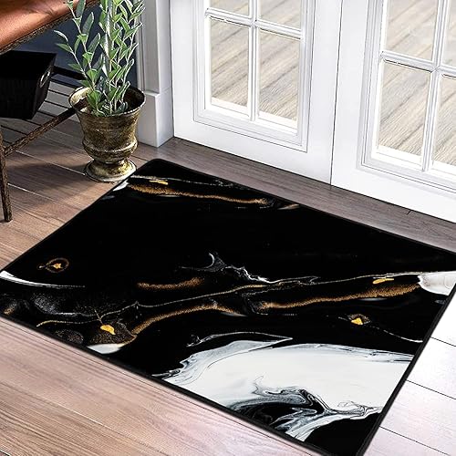 Alfombra abstracta moderna de área pequeña, alfombra de 2 x 3 pulgadas, alfombra de entrada pequeña, alfombra de baño moderna con textura de mármol