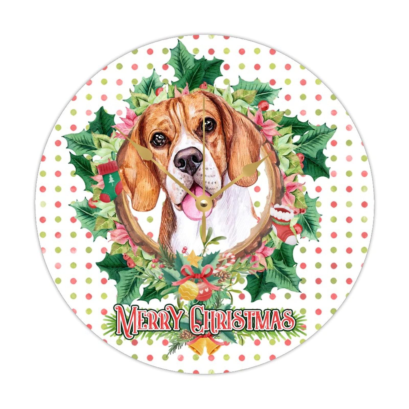 Horloge murale de Noël en bois 38cm avec couronne festive silencieuse pour maison
