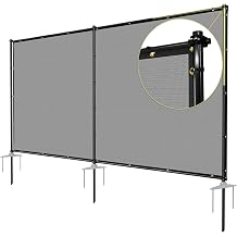 TANG 5x12 Outdoor Privacy Screen FreeStanding, 220GSM Mesh Fencing with Poles Stakes, Privacy Fence Panels for Outside, Temporary Dog Fences for Garden Patio, Gray