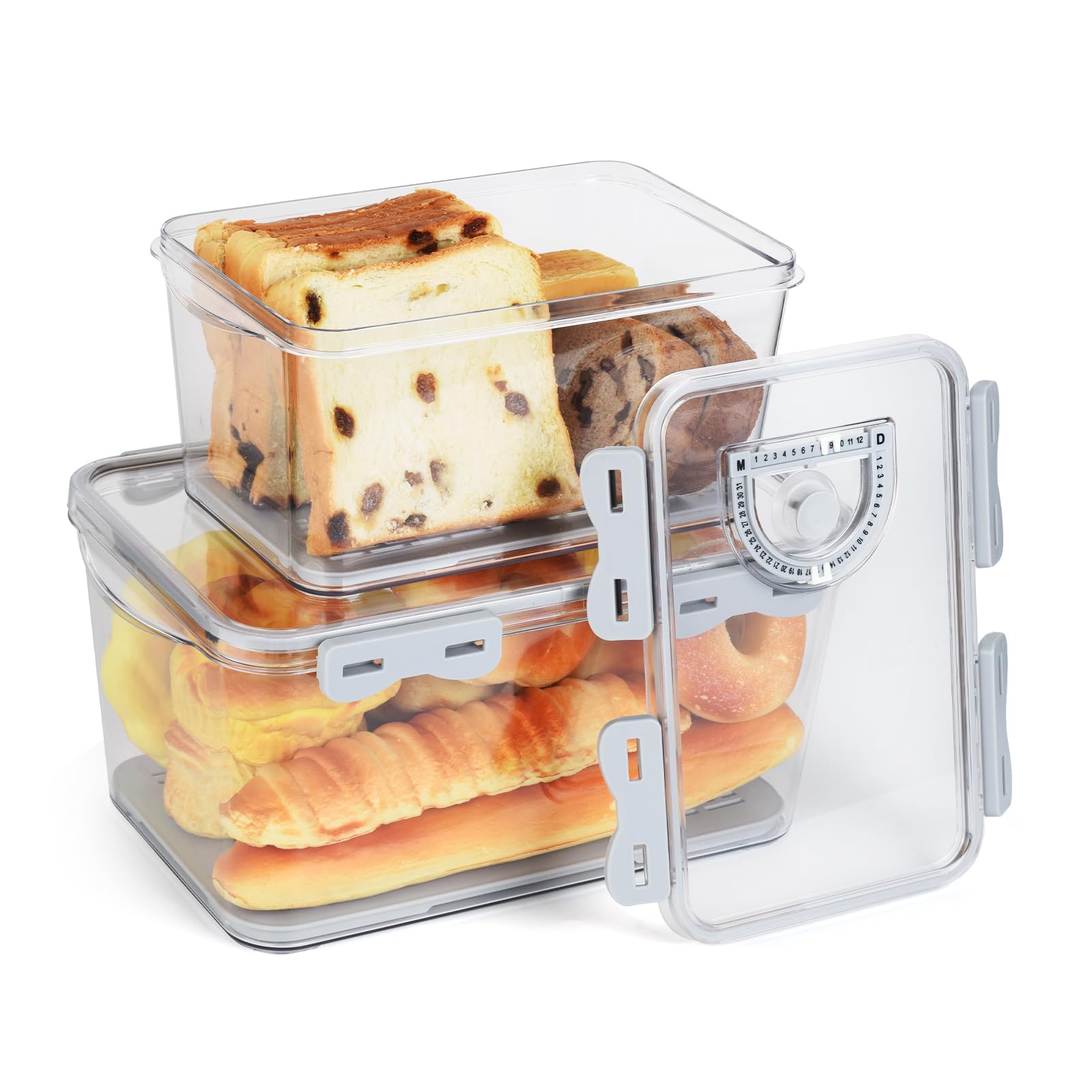 OTraki 2Pcs Frischhaltedosen mit Deckel Groß, 10L+5.5L Vorratsdosen mit Deckel Luftdicht Meal Prep Boxen PET Vorratsbehälter mit Zeitanzeige für Aufbewahrung & Organisation Brot Frisches Obst Gemüse