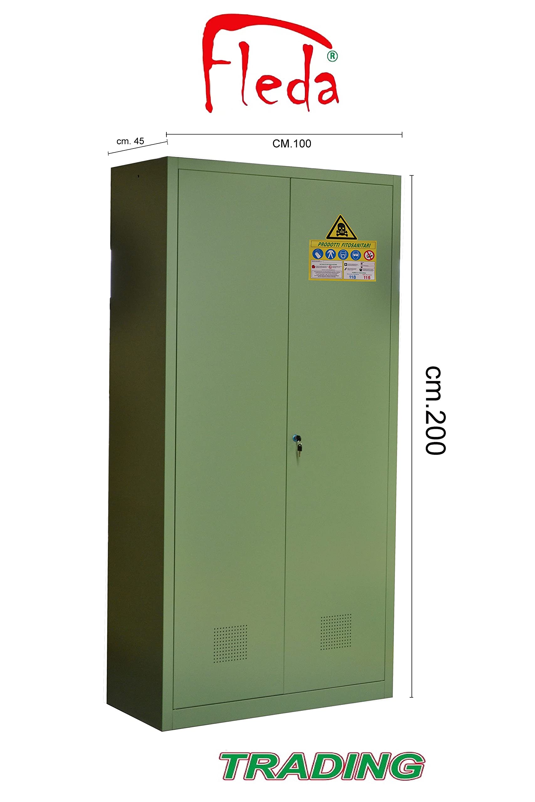 Fleda TRADING Armadio per fitofarmaci in metallo Verde 100x45x200h per aziende agricole, Magazzino