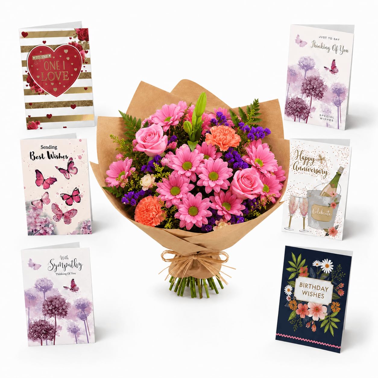 Homeland Florists Fresh Flowers - Pink Mixed Luxury Bouquet & Handwritten Greetings Card - Roses, Lilies, Carnations - Birthday, Anniversary or Thank You Gift (Bouquet + Greetings Card Set)