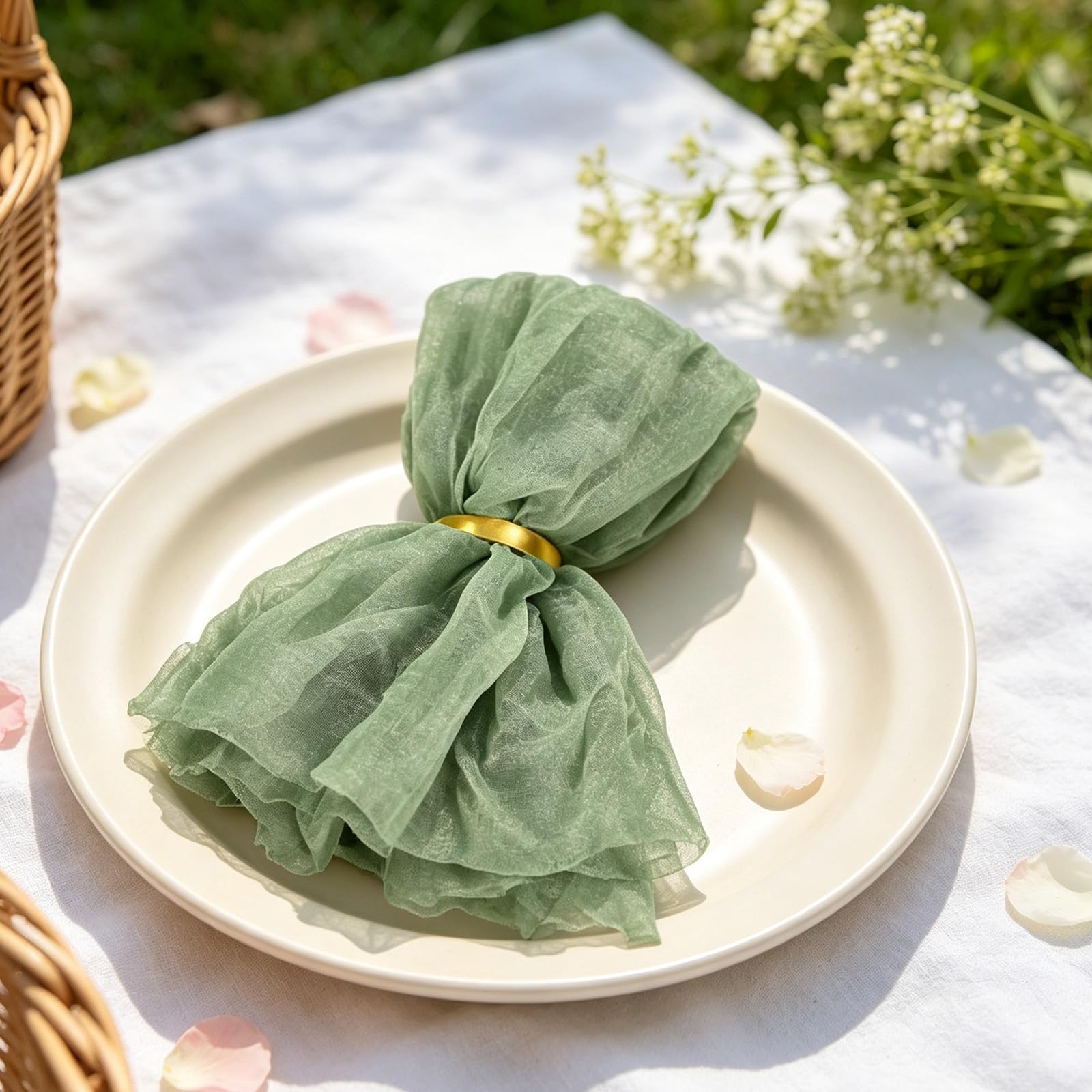 Serviettes de Table en Gaze avec Supports coordonnés, Linge de Table en Polyester réutilisable pour décoration de Table de fête, décoration de réception, Serviettes de Table en Gaze froissée,
