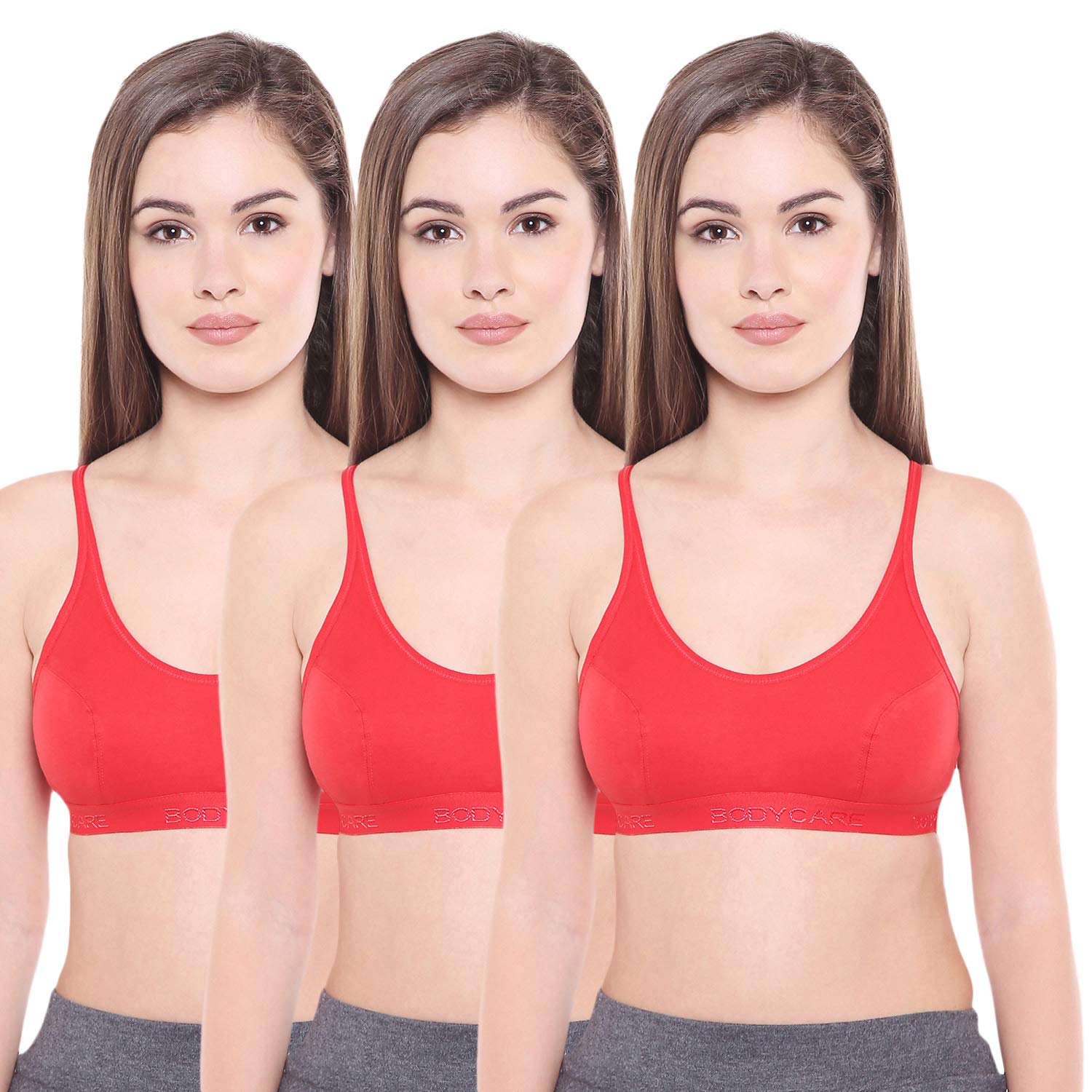 bodycare Women's Cotton Non Padded Wire Free Sports Bra Red-picture-34