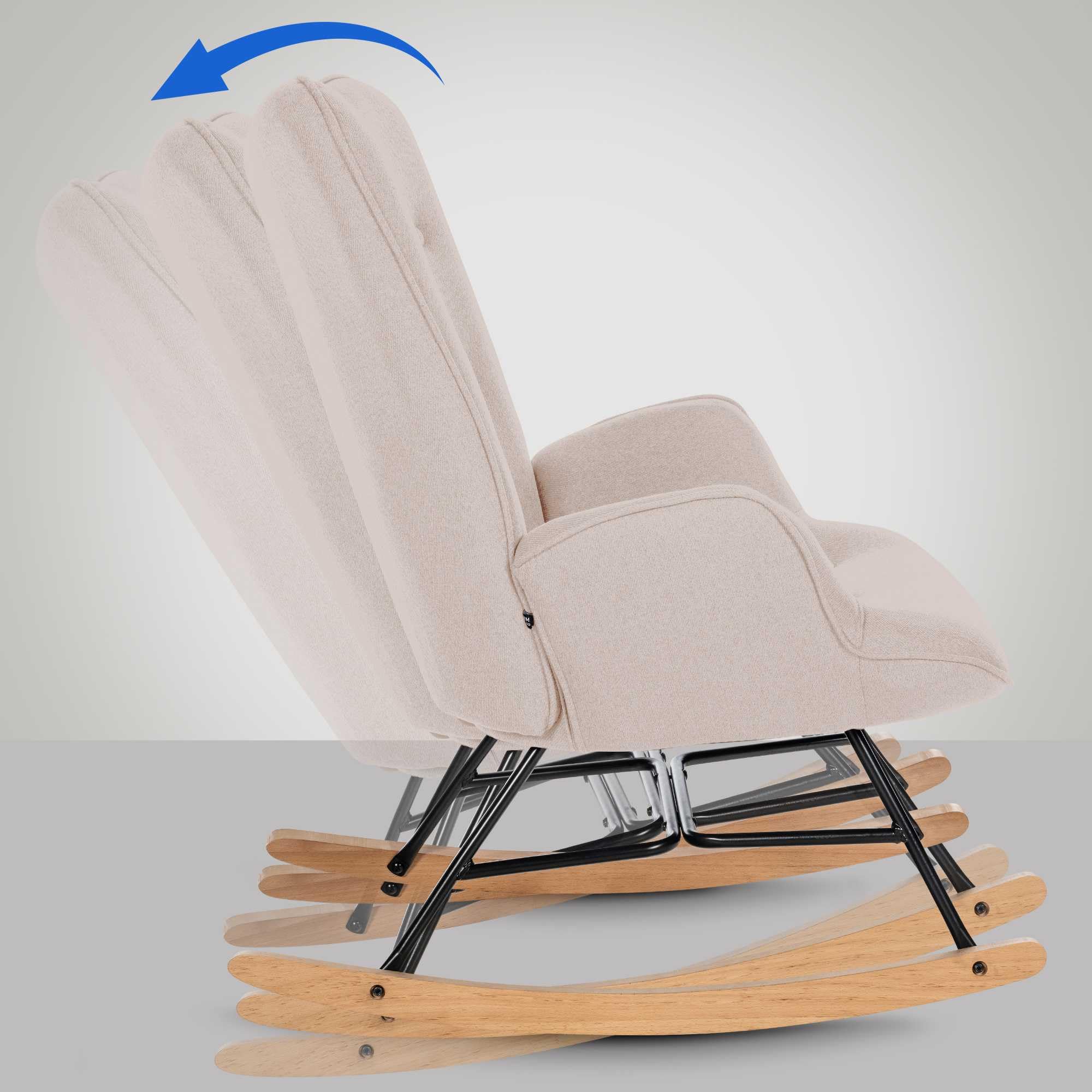 CLP Poltrona A Dondolo Moderna Sanka in Tessuto I Sedia Relax Soggiorno Imbottita con Braccioli E Alto Schienale con Bottoni, Colore:Crema