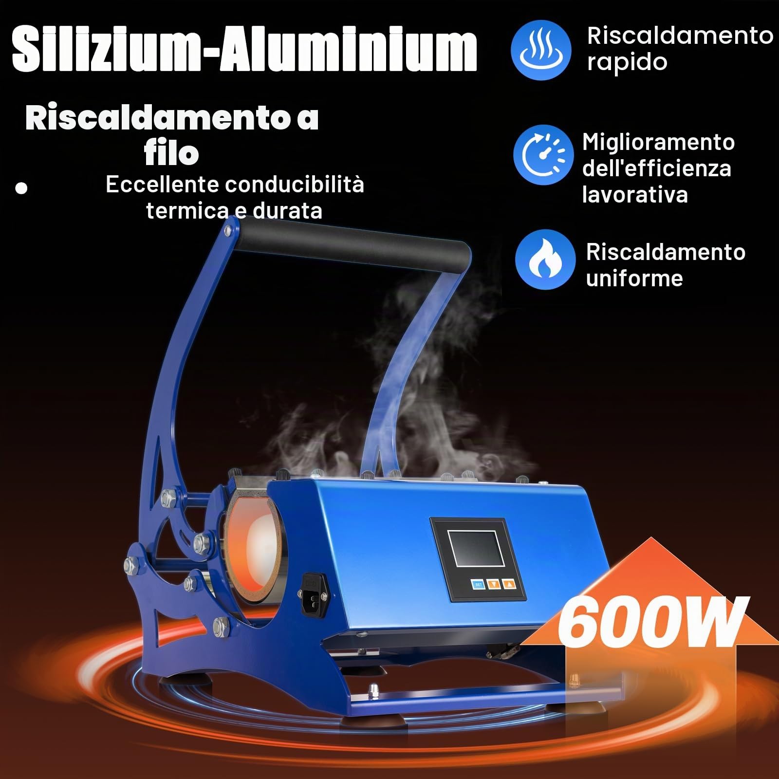 Futchoy Pressa a a sublimazione 8-30 OZ 600 W – 200 ℃ pressa a caldo con 6 sottobicchieri, stampa a sublimazione multifunzione